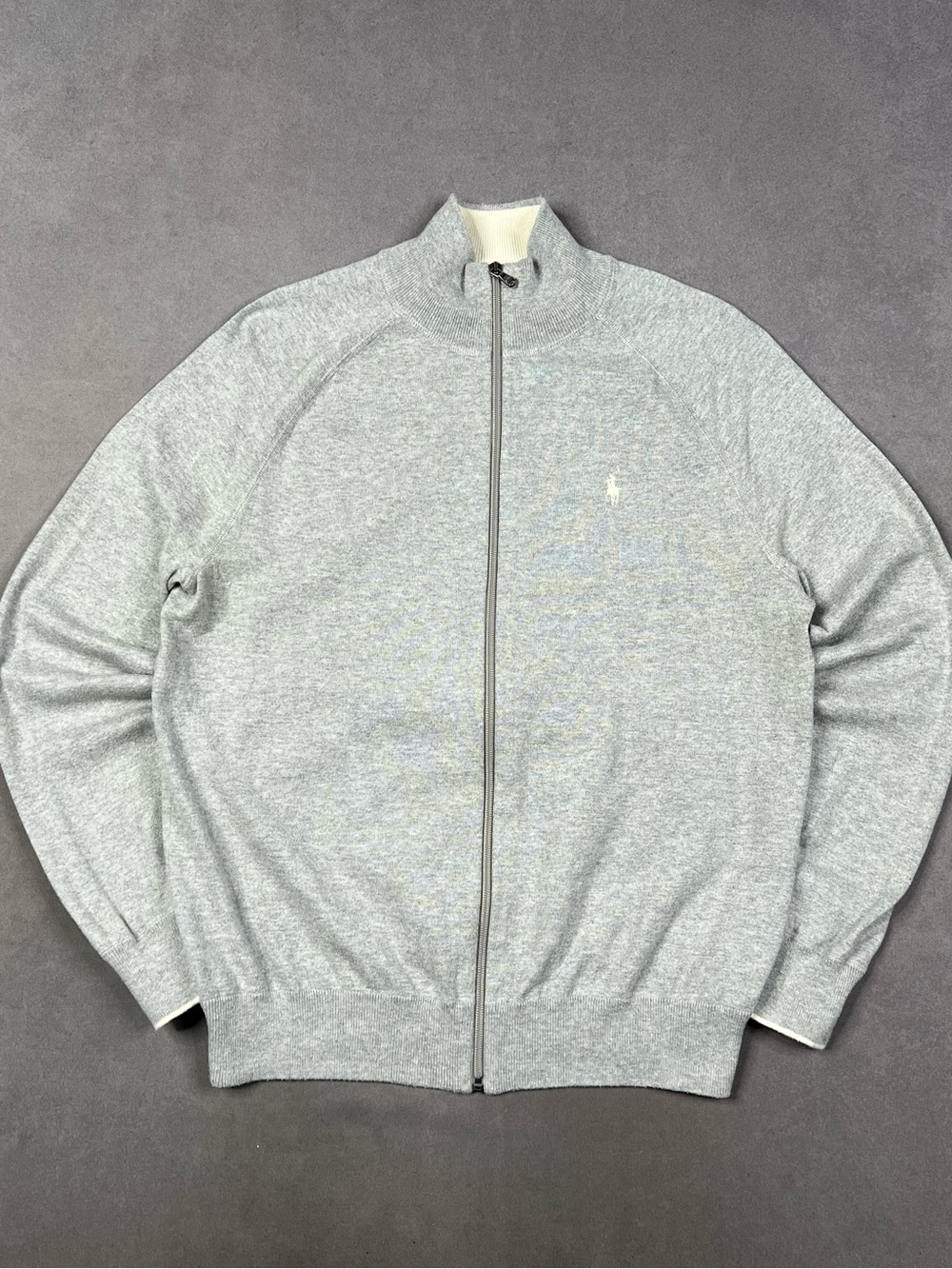 Ralph Lauren Men's Light Gray Full-Zip Knit Sweater